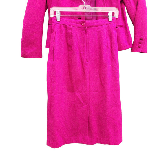 Vintage Dottie R Pink Wool One Button Long Sleeve Pockets Jacket Skirt Suit - Picture 10 of 15